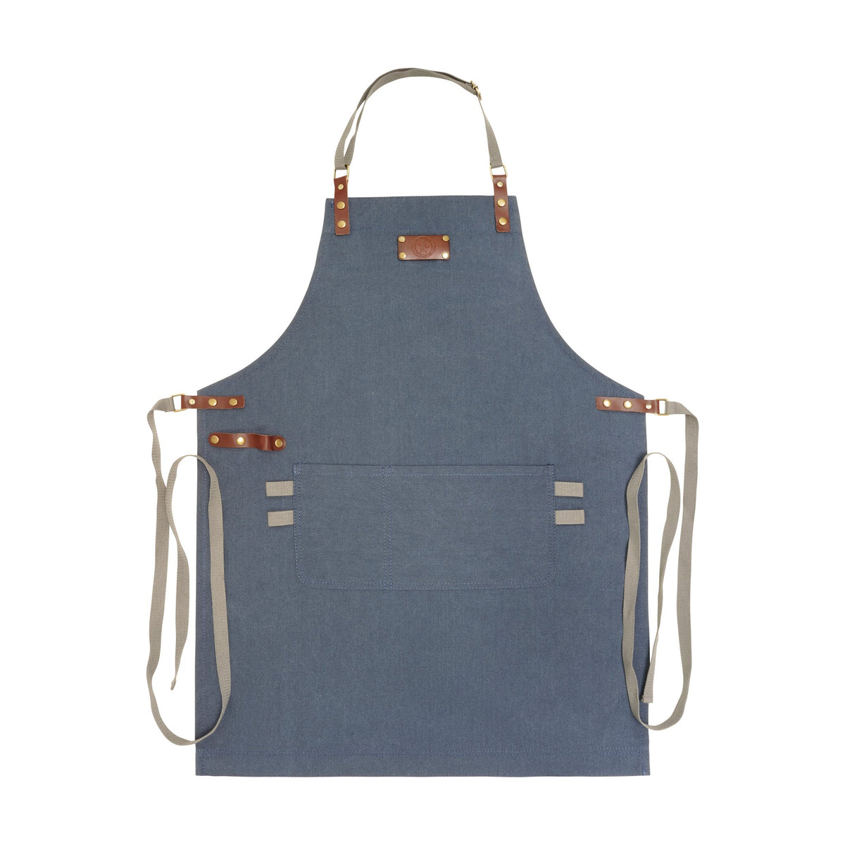 Koch- und Grillschürze in Blau mit ausgelegten Seitenbändern